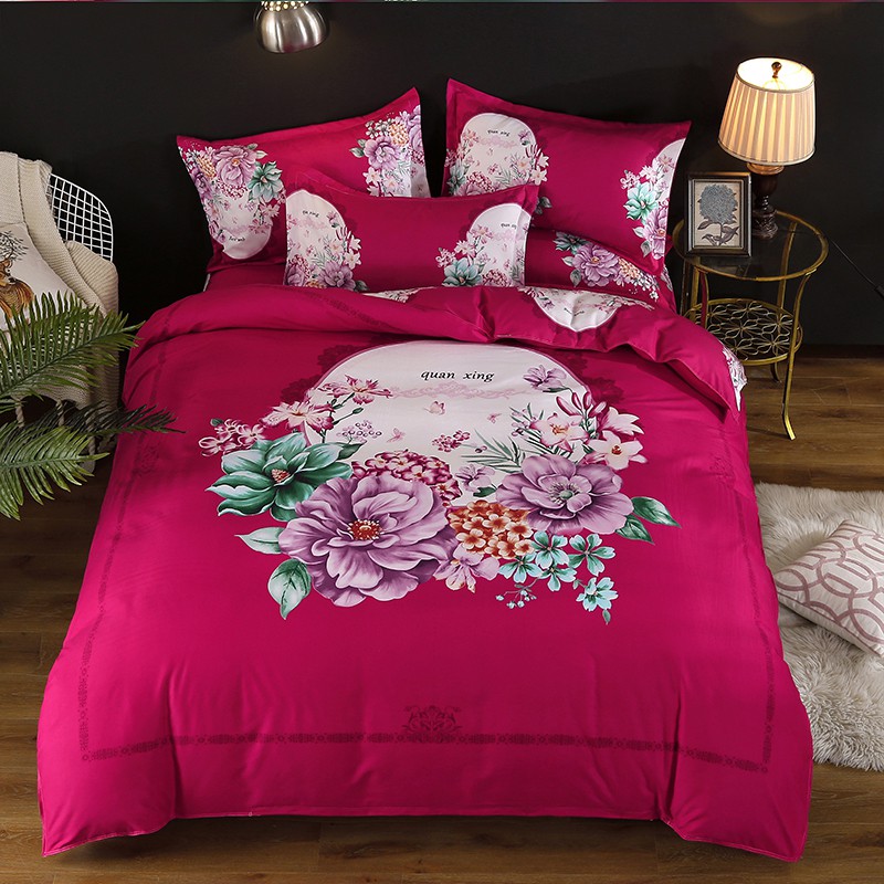 Rose Red Flower National Wind Four Piece Peony Flower Bed Linen