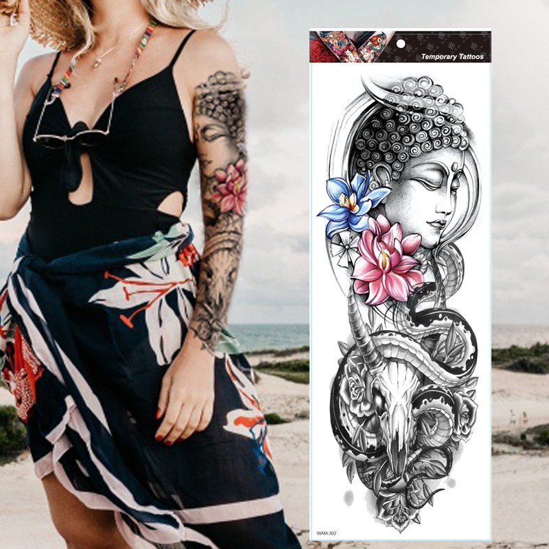 Large Arm Sleeve Tattoo Tiger Skull Owl Waterproof Temporary Tatto Sticker Fox Lion Body Art Full Fake Tatoo Women Men Shopee Malaysia