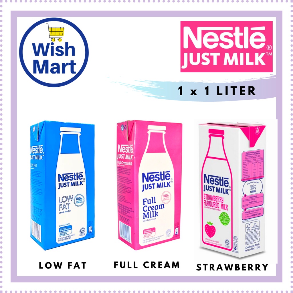 NESTLE Just Milk 1L Strawberry, Full Cream, Low Fat UHT Fresh Milk ...