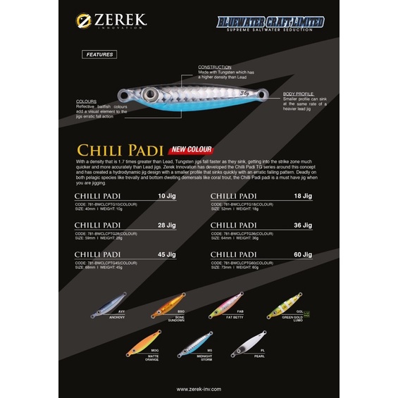 Zerek Chili Padi Tungsten Jig 36gram