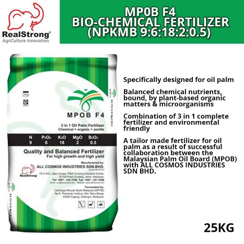 Buy Real Strong Mpob F4 Bio Chemical Fertilizer Npkmb 9 6 18 2 0 5 25kg Seetracker Malaysia