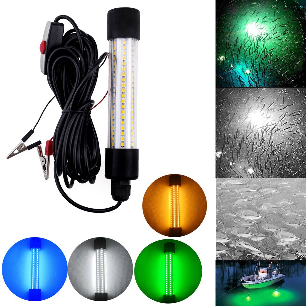 1200LM 5M LED Submersible Fishing Light Deep Drop Underwater Fish Lure Bait Finder Lamp Squid Attracting 12V White/Green/Blue