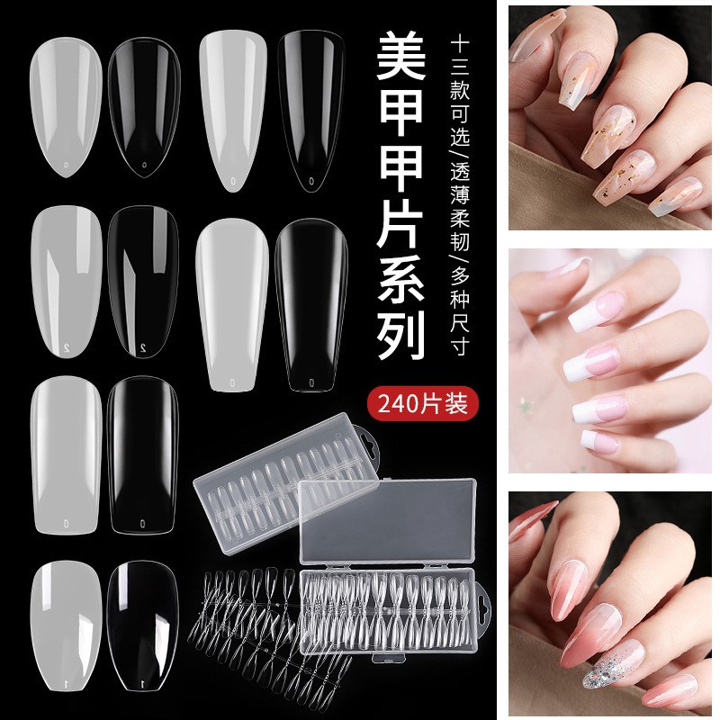 240Pcs/Box Acrylic Transparent French False Nails Oval Full Cover Fake Nail  Tips Extension Nail Art Manicure Tool 240片透明无痕甲片 T形/水滴形 | Shopee Malaysia