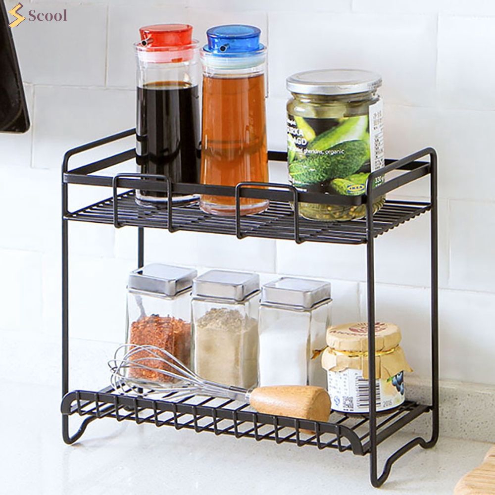 Kitchen Double Wrought Iron Storage Rack Floor Seasoning Shelf Bathroom Vanity Scool Shopee Malaysia