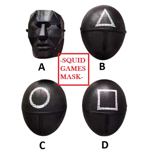 Squids squid game black mask red soldier toys topeng hitam triangle