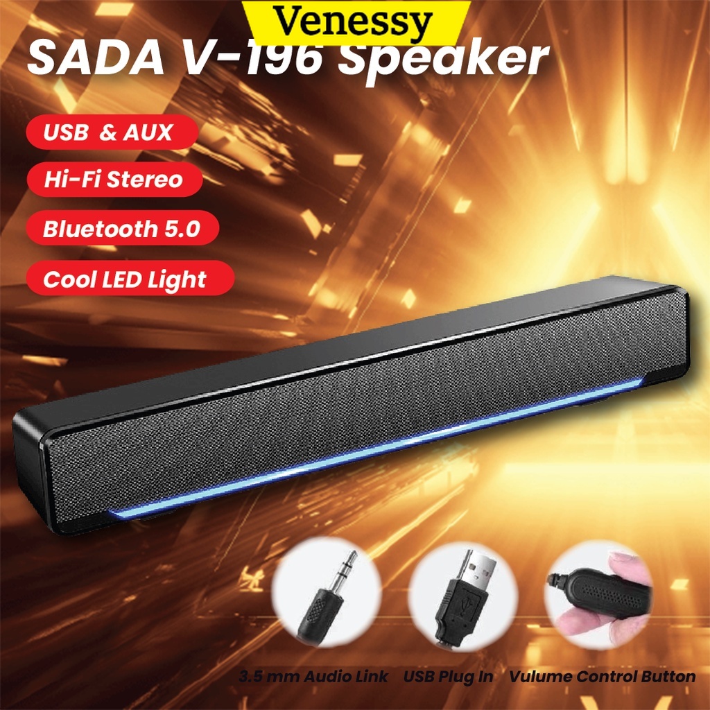 SADA V196 Bluetooth USB Wired Computer Speaker Bar Stereo Subwoofer Powerful Music Player Bass