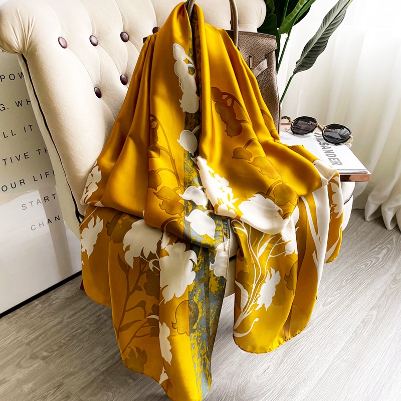 Luxury Silk Scarf Women Designer Van Gogh Oil Painting Floral Silk Shawls Pashmina Ladies Wraps Scarves Foulard New Hijab