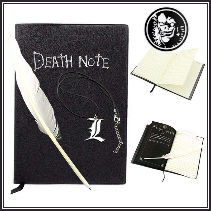 READY STOCK Anime Death Note Cosplay Notebook Set Leather Journal Book With Feather Pen Necklace Feather Pen Journal Death Note