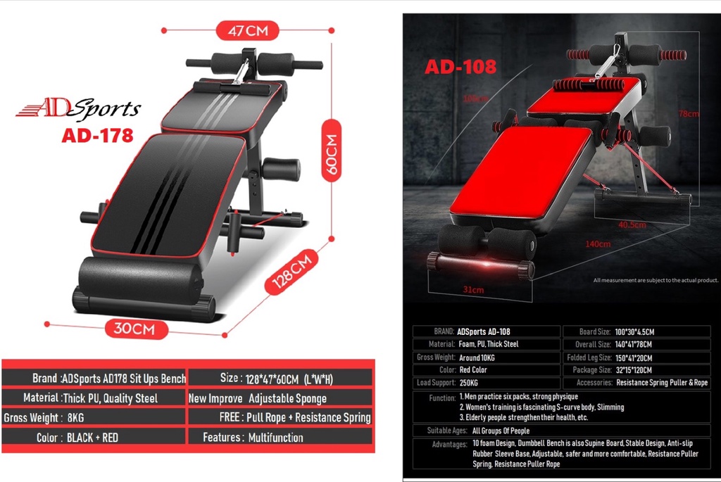 ADSports AD178 Home Fitness Gym Foldable Sit Push Ups Supine Spine