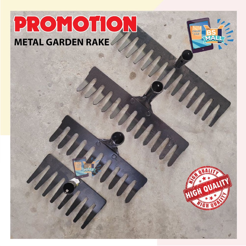 BS MALL Black Steel Metal Garden Grass Leaves Leaf Lawn Rake Gardening