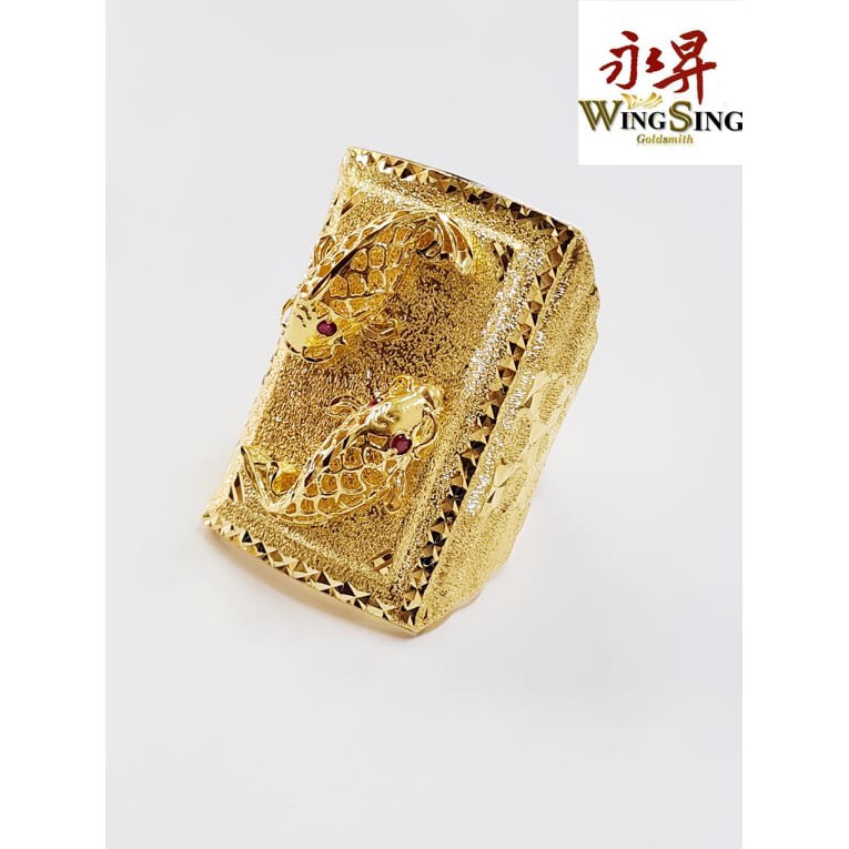 Wing Sing 916 Gold Biscuit Two Koi Fish Ring Cincin Lelaki Biskut Dua Ikan Koi Emas 916 Shopee Malaysia
