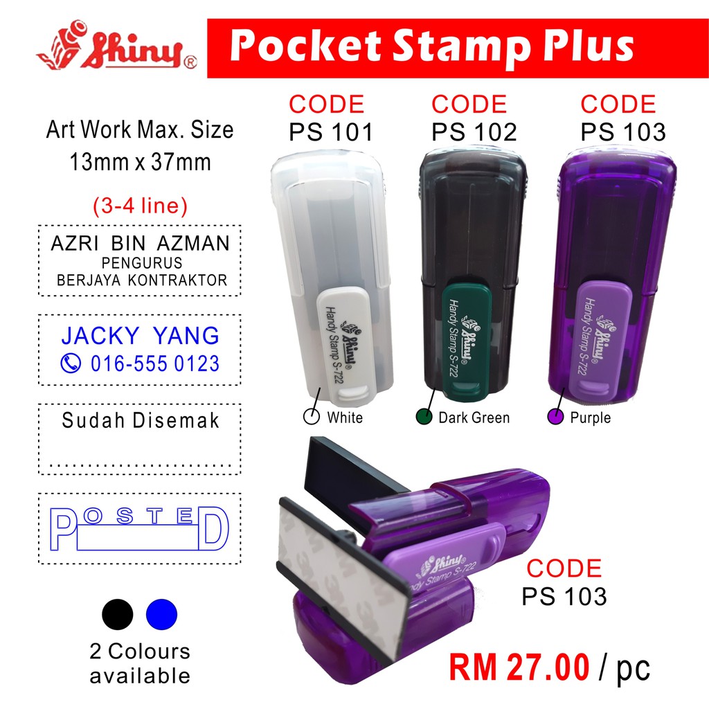 SHINY CUSTOMIZED POCKET STAMP PLUS (SELF INK) | Shopee Malaysia