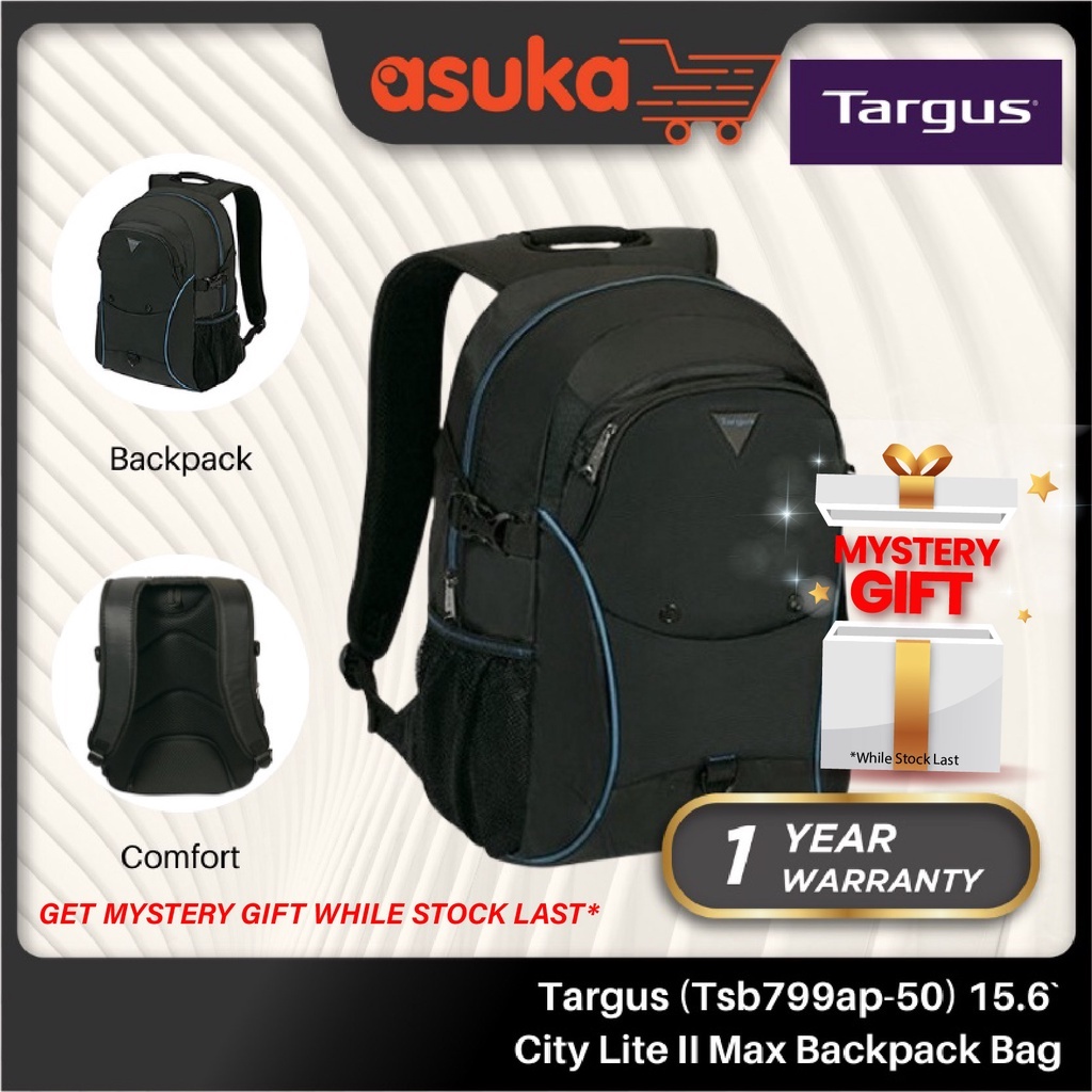 [Safety Lock Anti-Theft Puller System] Targus Tsb799ap-50 15.6` City Lite II Max Backpack Bag **Mystery Gift While Stock