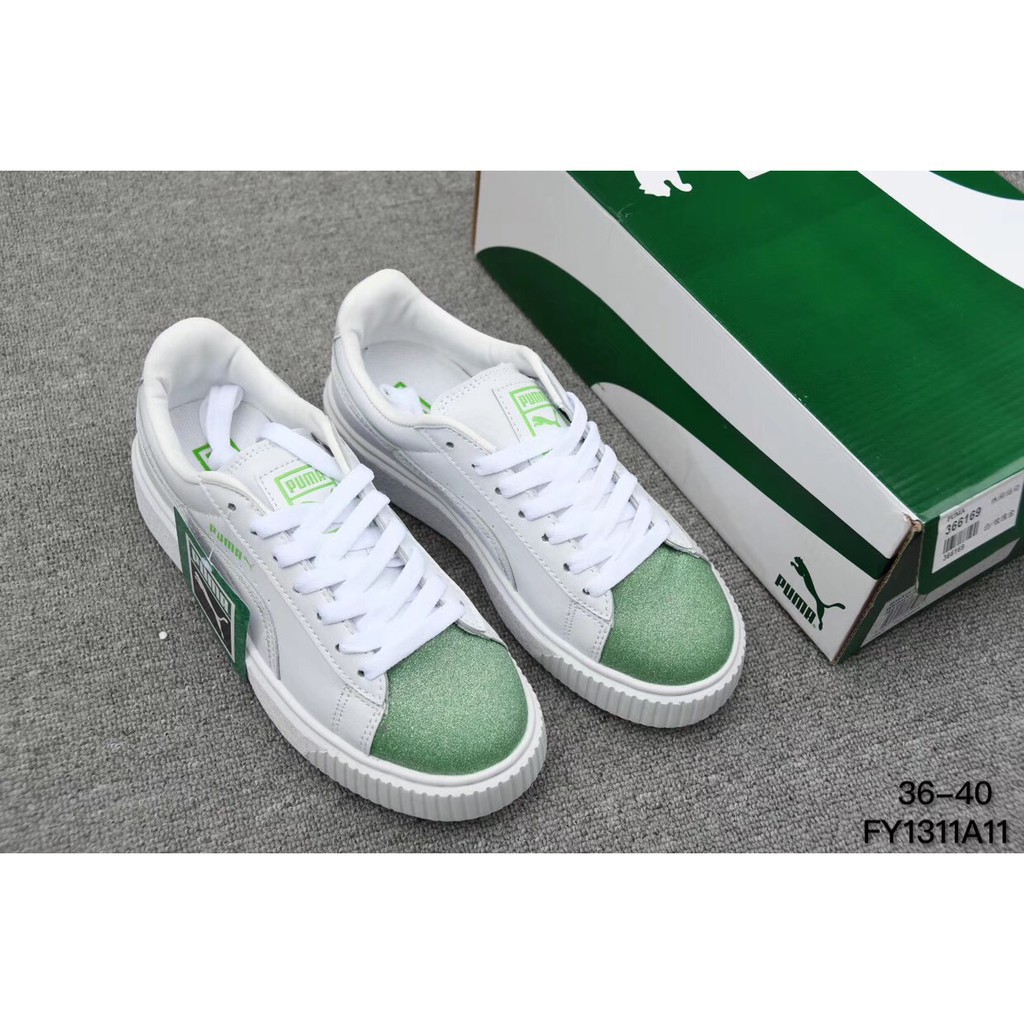 puma suede leather all white green 