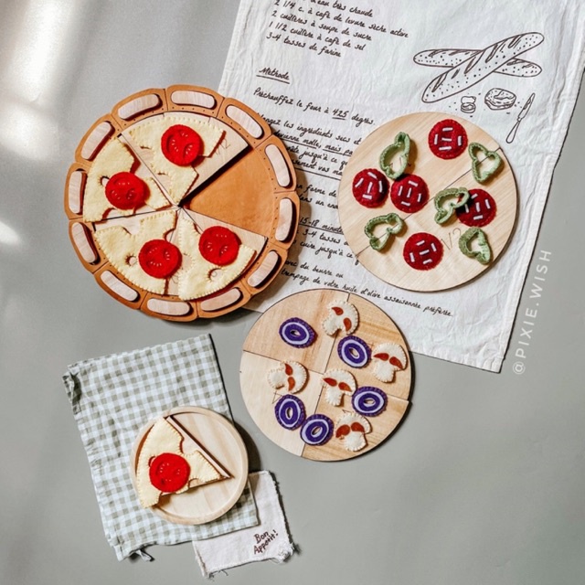 PIXIE WISH Pizza Time - Wooden Toys - Clock Toys - Wooden Toys