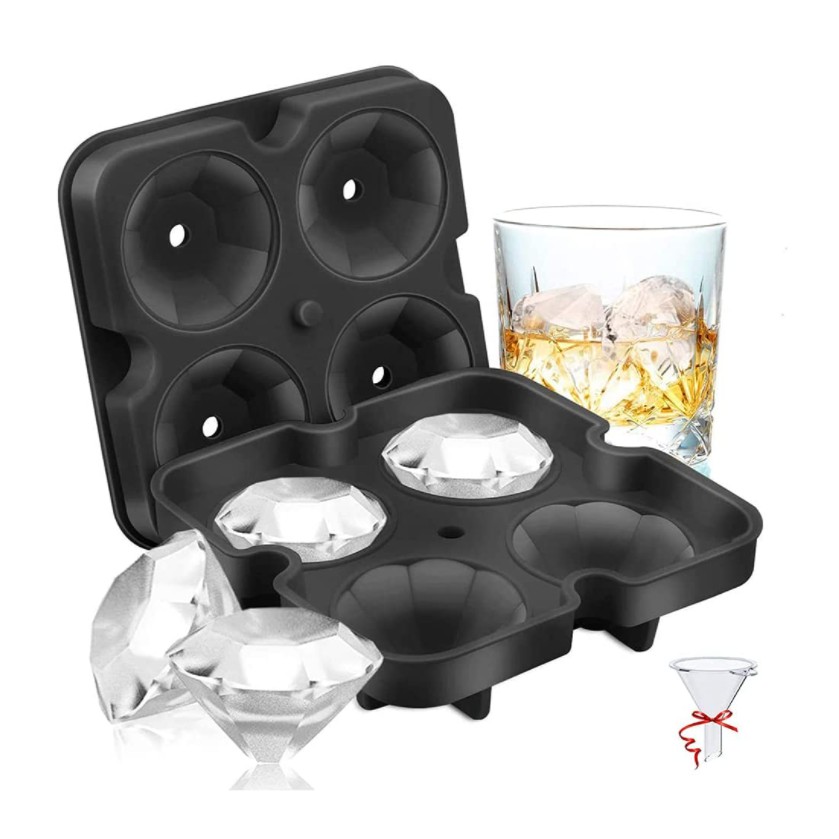 *Ready Stock* 3D Diamond Ice Cube Tray (FREE Mini Filling Funnel) Ice Mold Reusable Silicone Ice Maker 4 Shaped Ice Cube