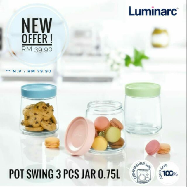 LUMINARC Pot  Swing 3 Pcs Jar  Balang Kaca  0 75L Shopee 