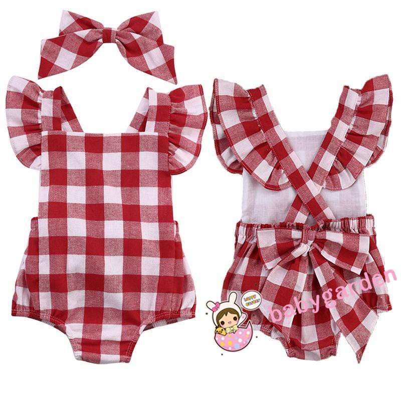 BOBORA Baby Girls Summer Sleeveless Rompers Stirped Plaids Princess Bodysuit with Bowknot for 0-24Months