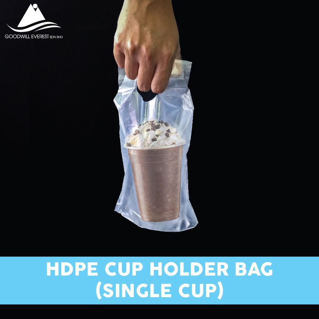 100pcs Hdpe Cup Holder Bag Single Double Cup Plastic Cup Holder Plastik Beg Cawan Tapau Tapao 9413