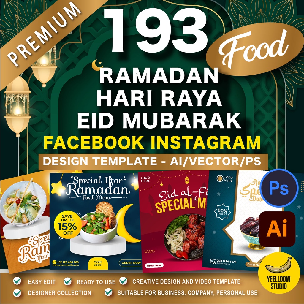 193 Raya Rahmadan Food Social Media Facebook Instagram Templates PREMIU NEW & HOT DESIGN - Adobe AI PSD Vector