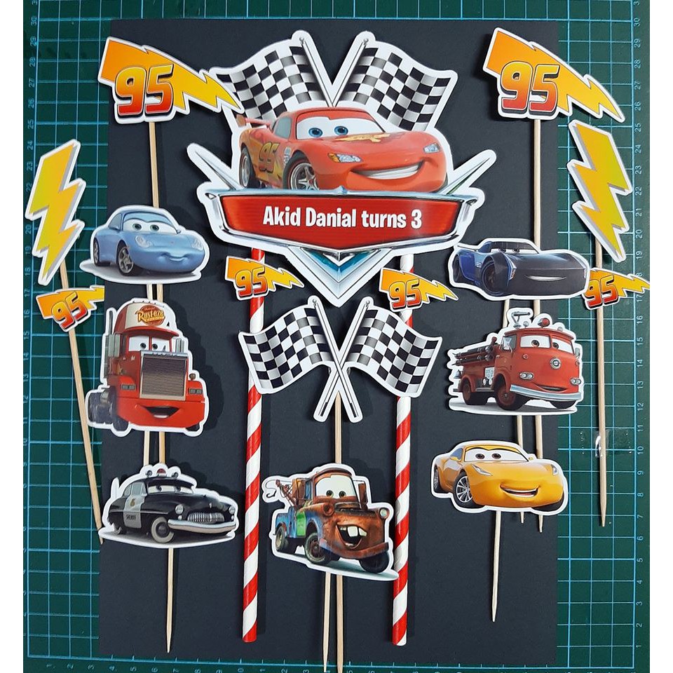 CARS Lightning Mcqueen Custom Cake Topper Happy Birthday Laminated