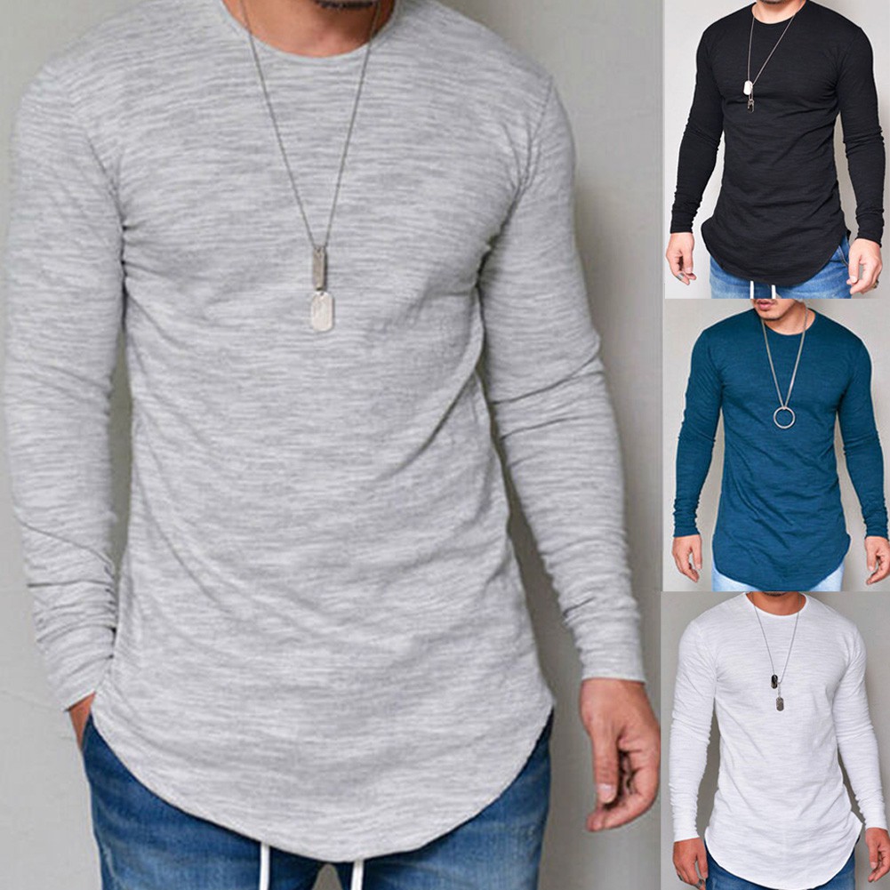 Fashion Men's Slim Fit O Neck Long Sleeve Muscle Tee T-shirt Casual Tops Blouse