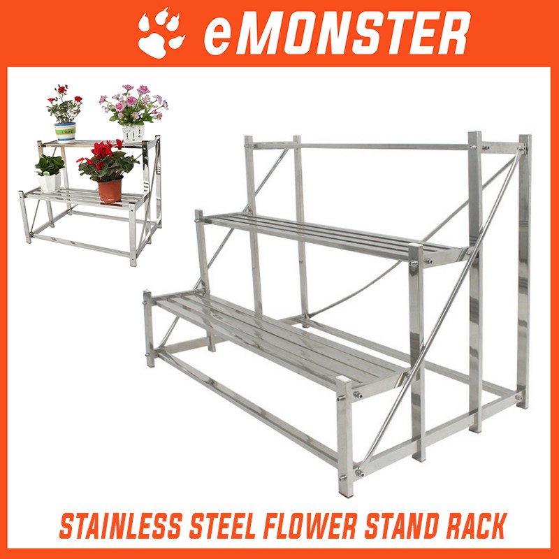 Stainless Steel Flower Stand Rack 2 3 Level Rak  Bunga  