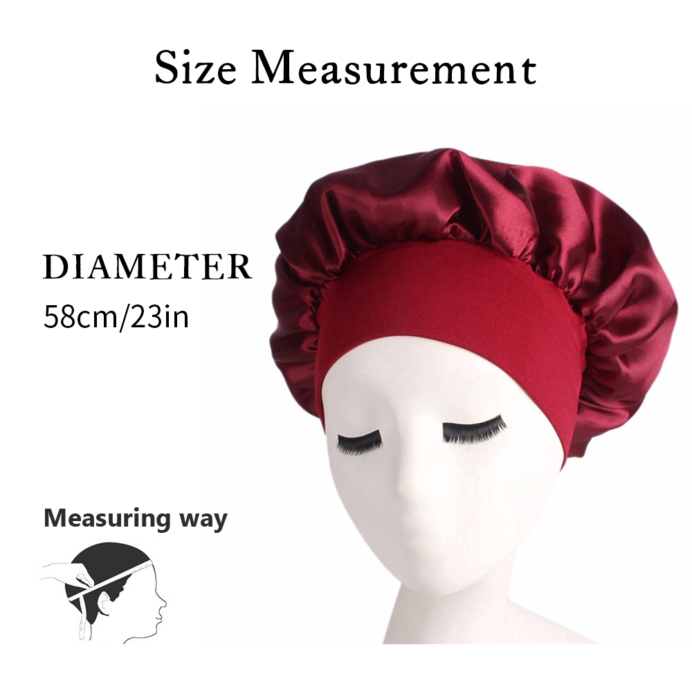 Essential Must Women Soft Solid Wide-Brimmed Silk Sleep Cap Bath Hair Care Elastic Bonnet Nightcap