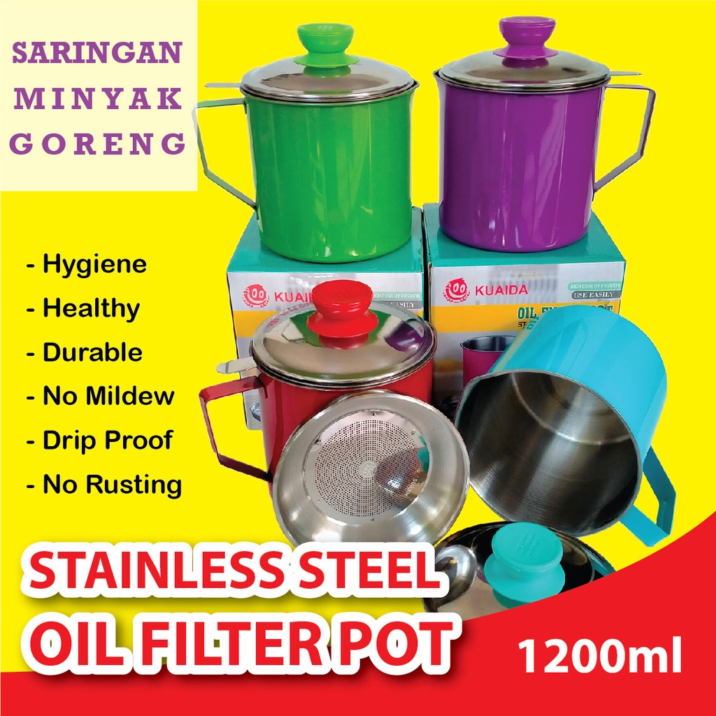 Oil Pot Used Cooking Oil Filter Container Used Glass Stainless Steel Oil Filter Pot 1200ml