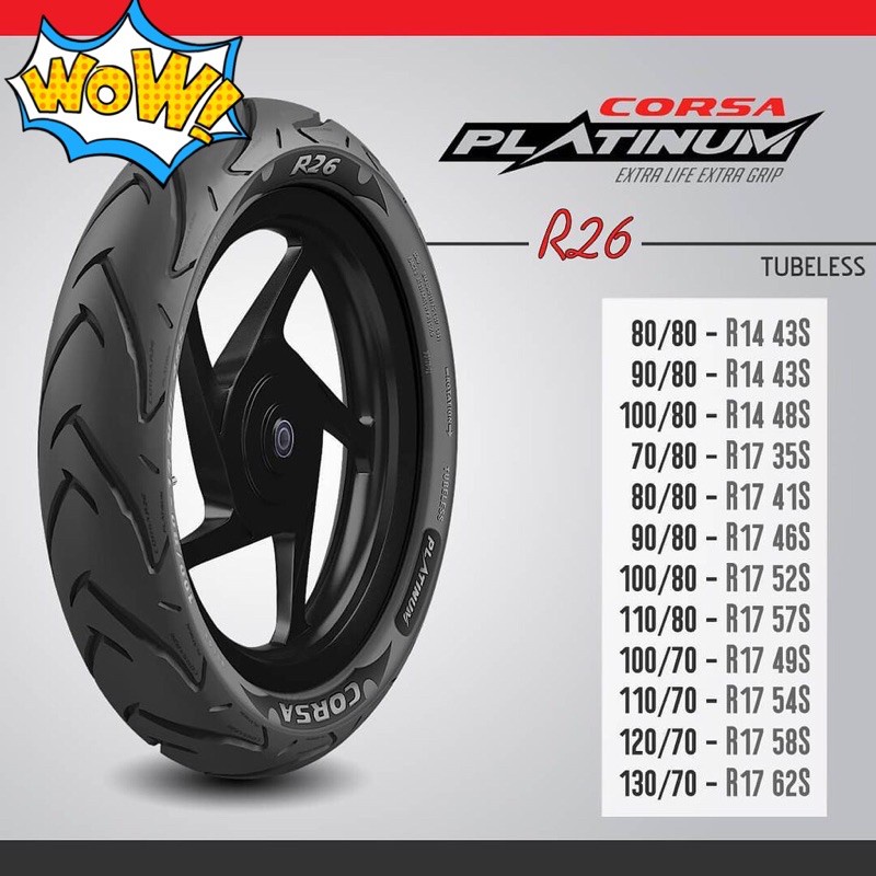 2024 } Corsa R26 60/80-17 70/80-17 80/80-17 90/80-17 100/70-17 100/80-17 110/70-17 120/70-17 130/70-17 Scooter
