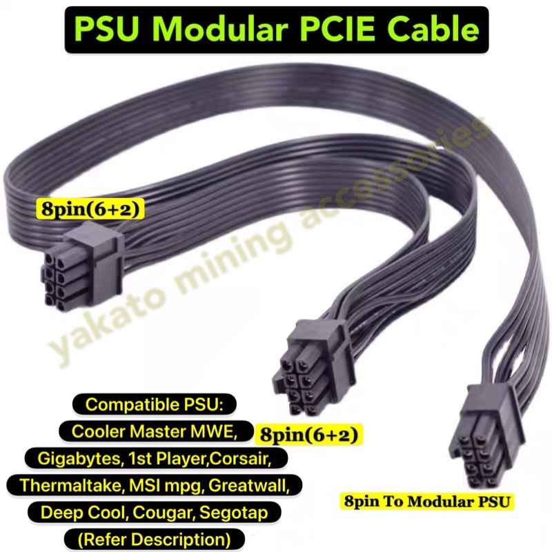 6+2 Male Pciecable 8Pin Male to 2X 8Pin 