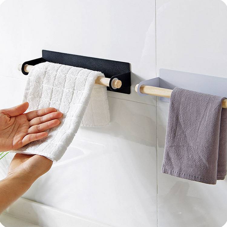 Wood Towel Hanger Self-adhesive, Bar Kitchen Cabinet Cling Film Rag ...