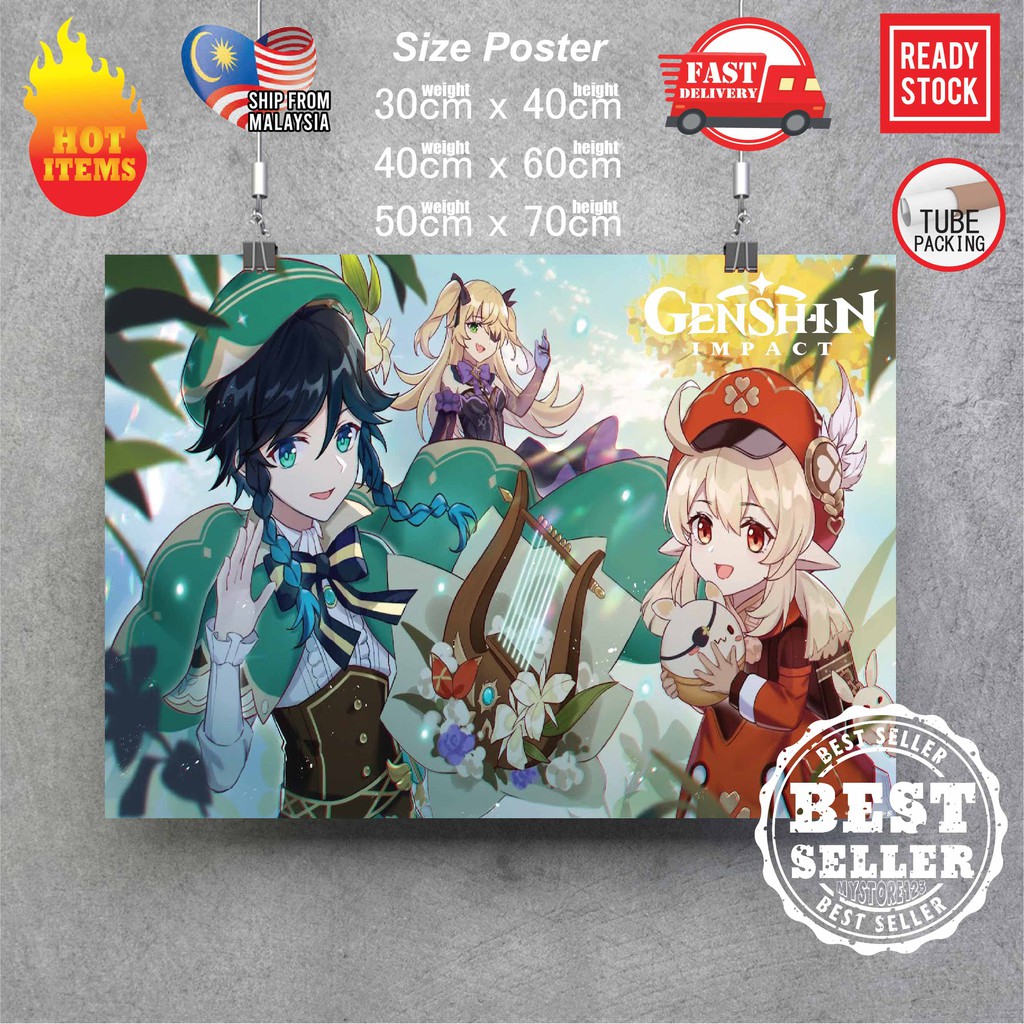 (Ready Stock) Genshin Impact poster Sticker Room decoration animation ...