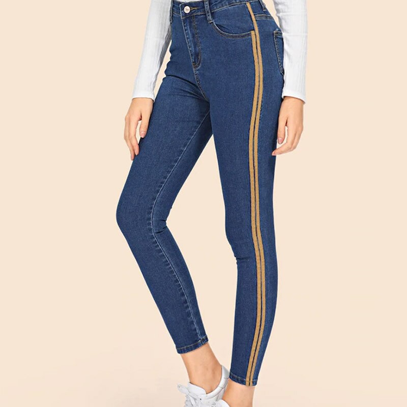 high waisted jeans with side stripe