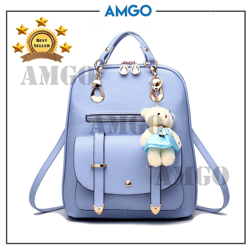 AMGO [READY STOCK] Korean 2 Way Bag Beg Pack Sling Shoulder Travel Backpack Woman Bag Girls 2 Way Backpack [LIGHT BLUE]