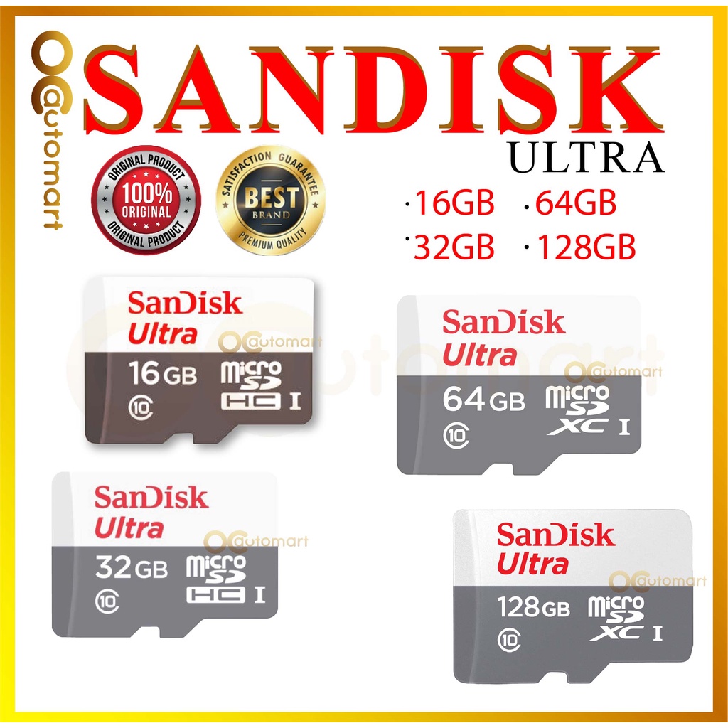 Sandisk 16gb Or 32gb Or 64gb Or 128gb Class 10 Ultra Micro Sd Card A1 Performance Memory Card Microsd Shopee Malaysia