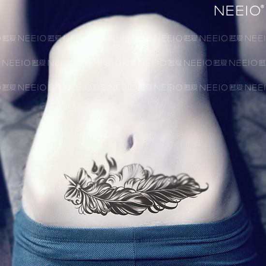 Tattoo Stickers Black Feathers Block Cut Belly Production Horizontal Scars Belly Stretch Marks Big Picture Waterproof Female