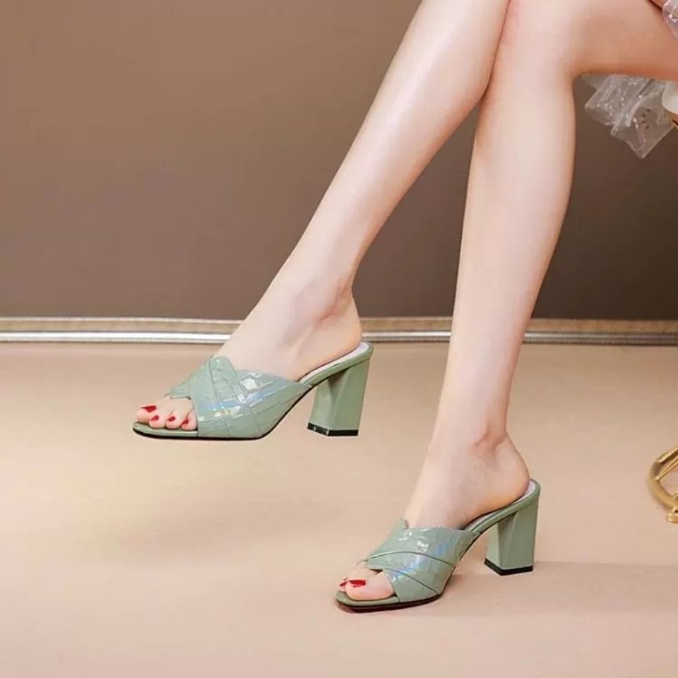ZHZNVX New thick with female sandals fish head bow heels hollow comfortable breathable sandals shoes 