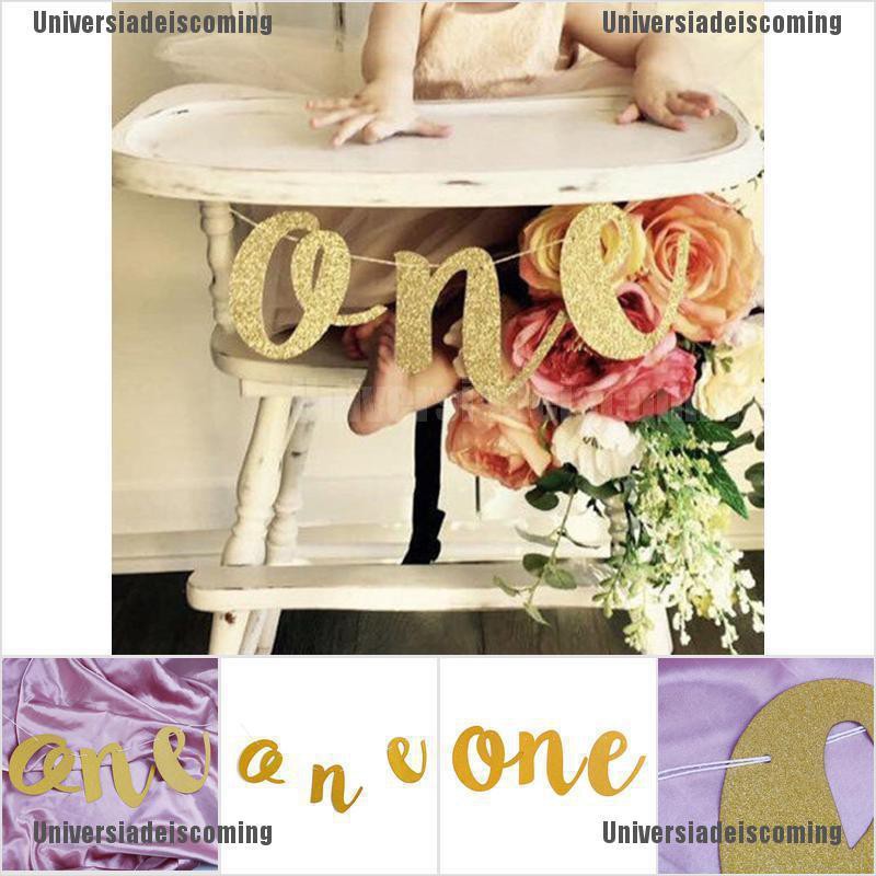 Universiadeis Glitter One Banner Girl Boy 1st Birthday High