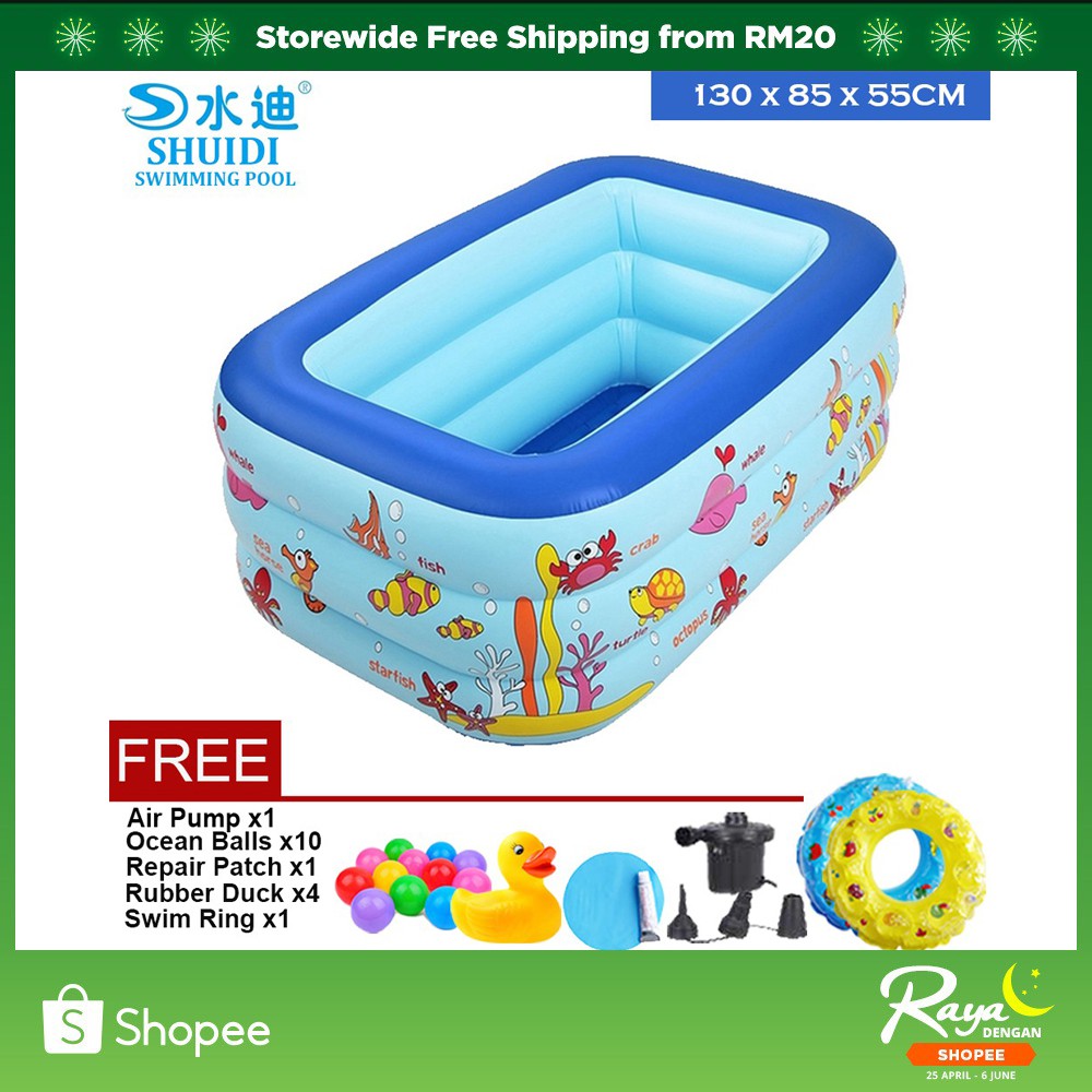 Shuidi 1 3 Meter Mini Inflatable Swimming Pools 3 Layer Ocean Blue Premium Shopee Malaysia