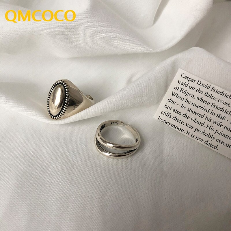 Qmcoco Silver Gold Color Oval Shaped Wide Rings Minimalist Double Layer