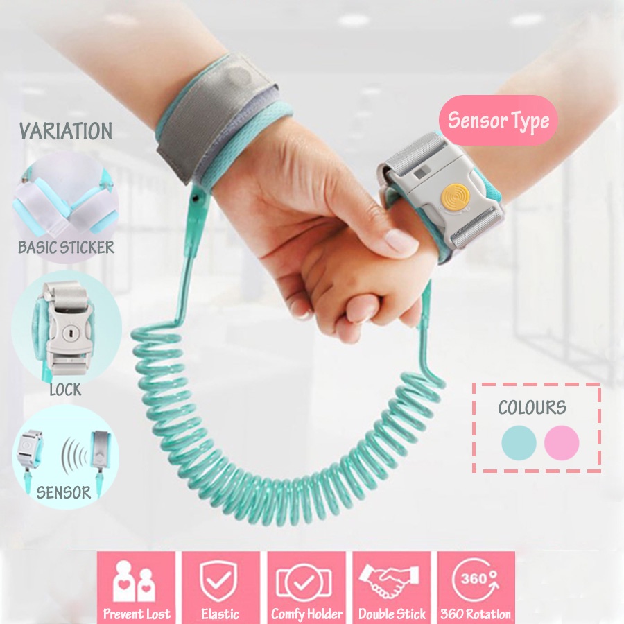 Infant Baby Kids Anti Lost Baby Safety Harness Wrist Band Protection Sticker Key Lock Sensor 360 Degree Rotation