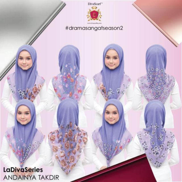 Yellow Tag Bawal Andainya Takdir Tudung Bawal Printed Purple Corak Bunga LadivaSeries DivaScarf Ready Stock DramaSangat