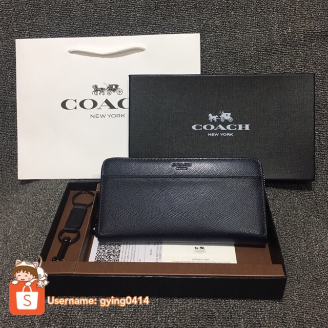 Coach Men Accordion Crossgrain Leather Long Wallet f74977 Black Blue Gift  Set | Shopee Malaysia