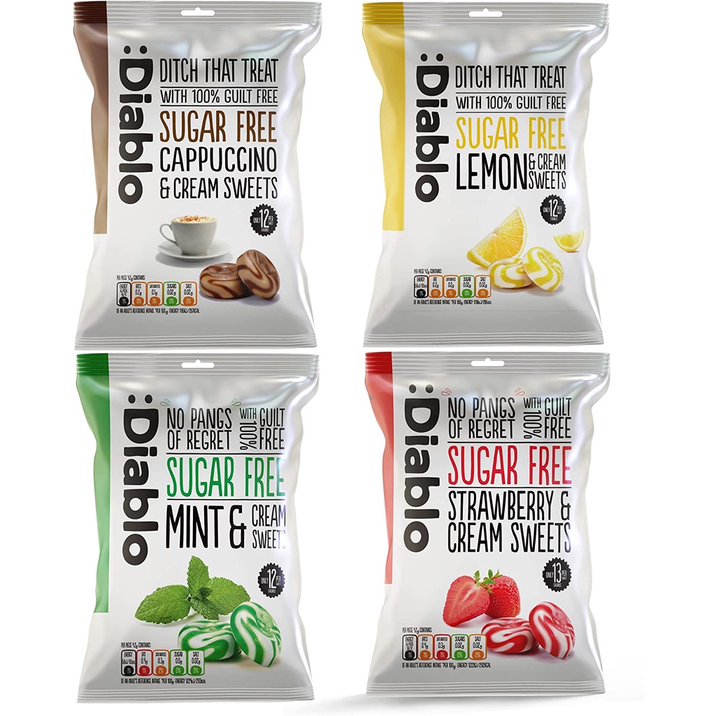 Diablo Sugar Free Candy Gummy Sweets (75g) - Lemon / Strawberry / Gummy ...