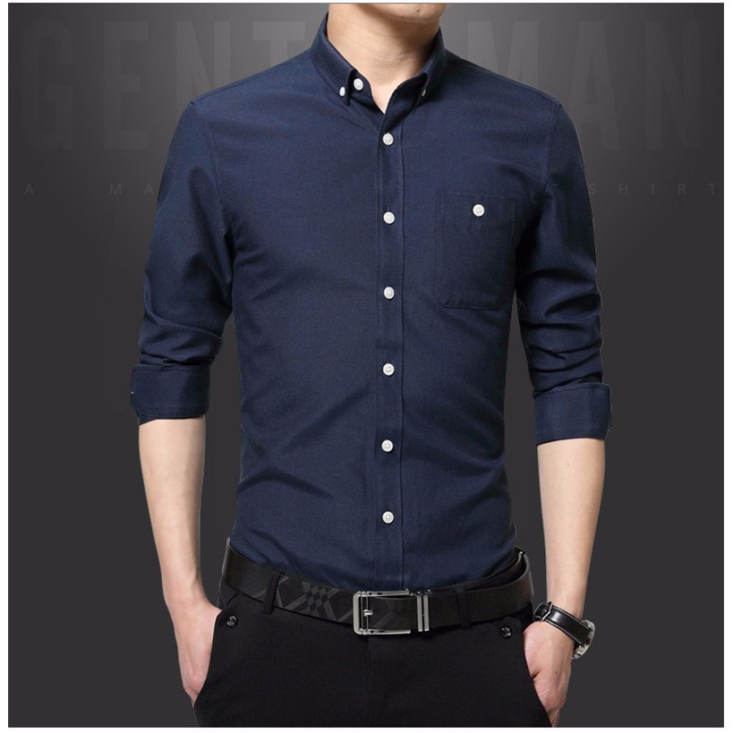 dark blue shirt mens outfit