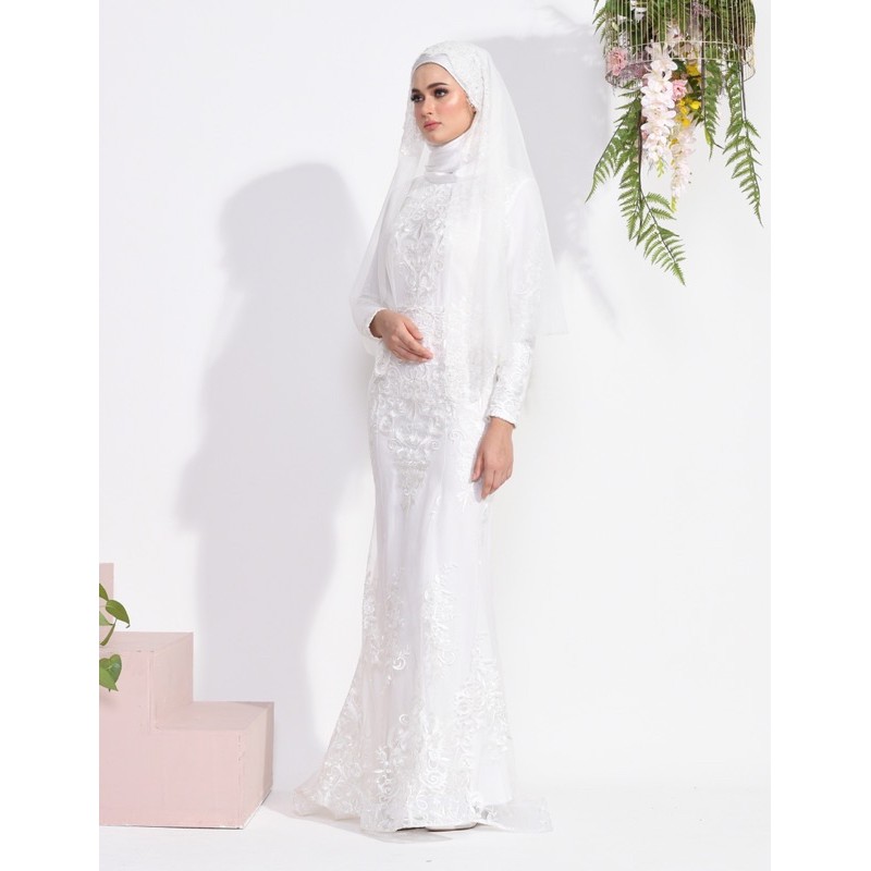 Scarlet Lace Dress Off White Baju Pengantin Hijabistahub Shopee Malaysia