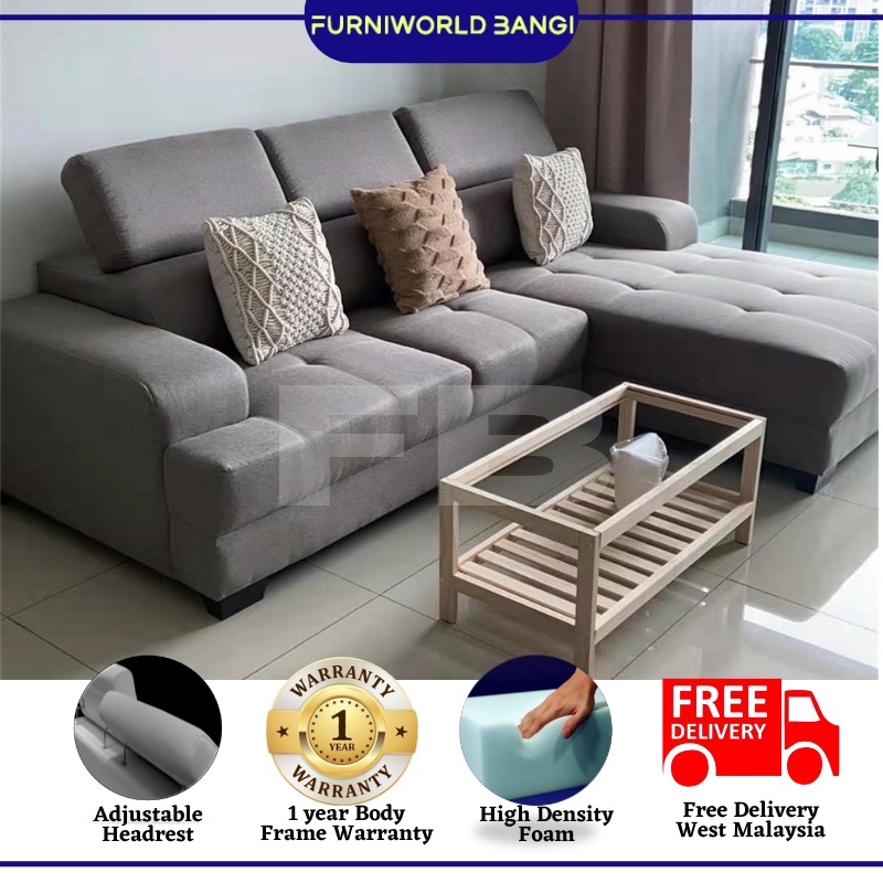 Elegant Fabric L shape Sofa (3-seater)/8.25feet Sofa Ruang tetamu Murah