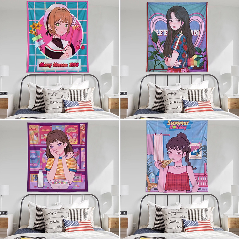 Bedside ins wind hanging cloth cute anime girl personality background cloth  room net red live decorative wall tapestry | Shopee Malaysia