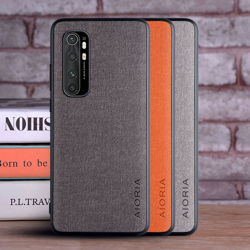 SKINMELEON Xiaomi Mi Note 10 Lite Casing Phone Fabric Textile Pattern PU Leather Case TPU Protective Cover Phone Case